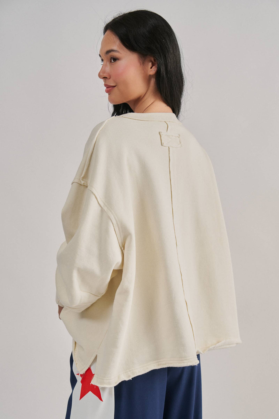 Chalk Raw Edge V-Neck Oversized Sweatshirt