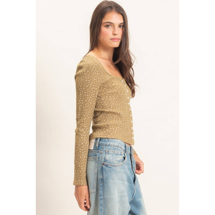 Olive Floral Square Neck Top