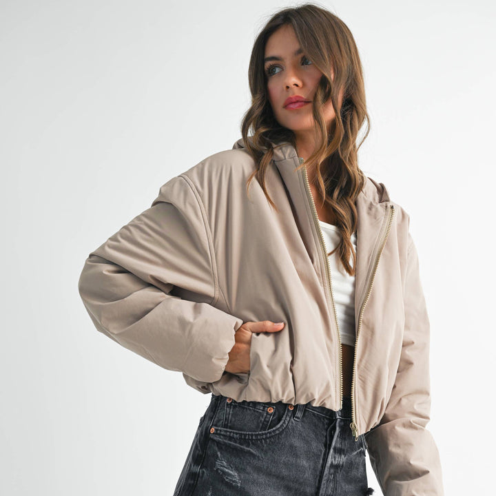 Cropped Hooded Zip-Up Puffer Jacket