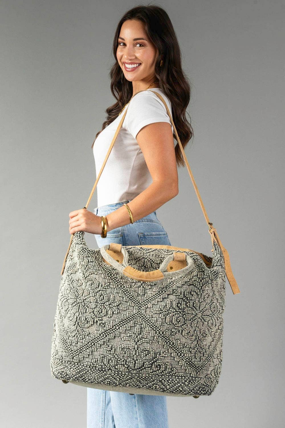 Sage Gray Vintage Inspired Textured Tote