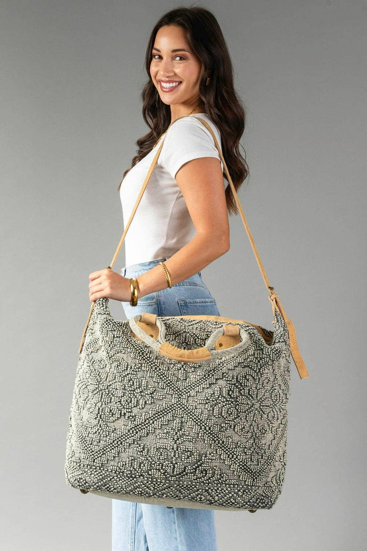 Sage Gray Vintage Inspired Textured Tote