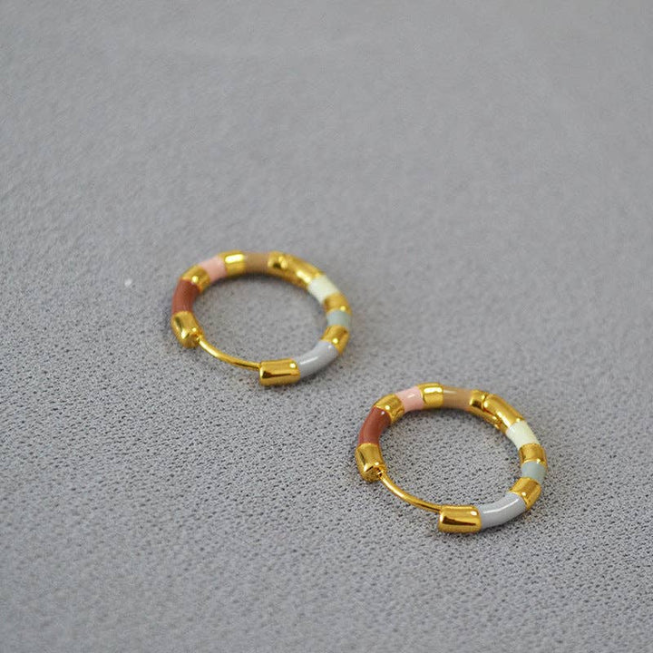 Blue & Gold Plated Enamel Hoop Earrings