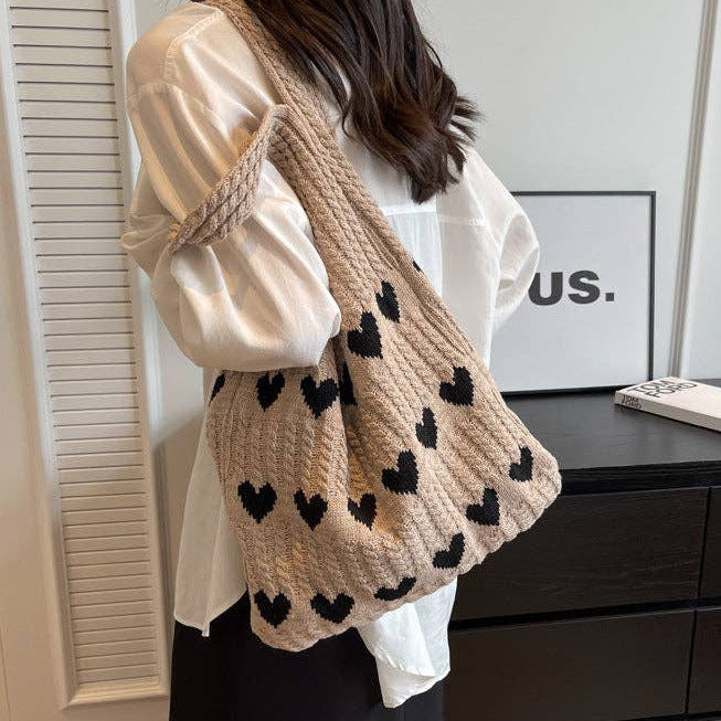 Love Print Color Block Simple Knit Shoulder Bag