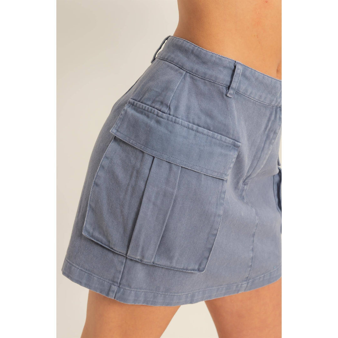 Mineral Washed Cargo Mini Skirt in Dusty Navy