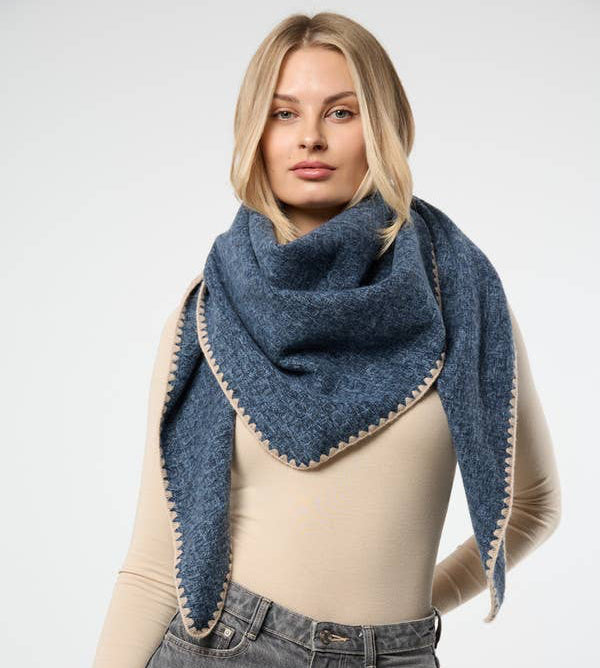 Knitted Triangle Shawl in Taupe, Denim or Coffee