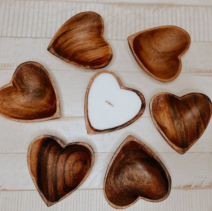 Wooden Heart Bowl Candles