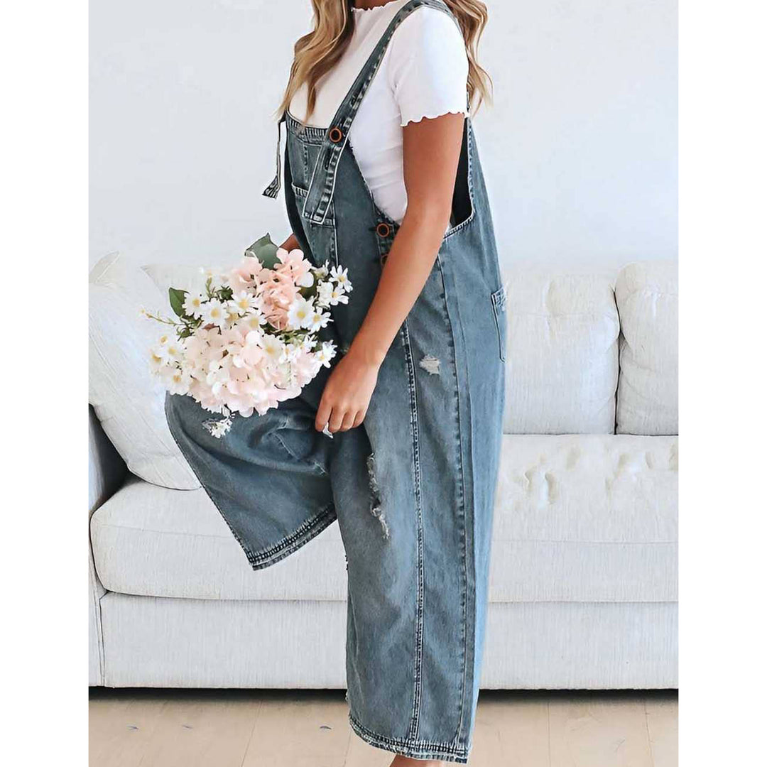 Distressed Rippd Loose Wide Leg Bib Overalls