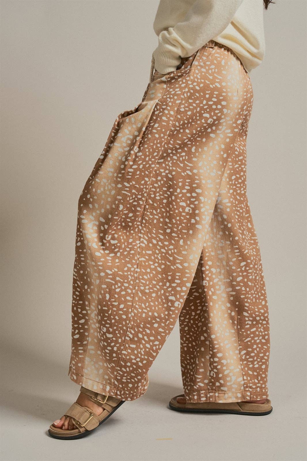 Fawn Print Cotton Twill Barrel Pants