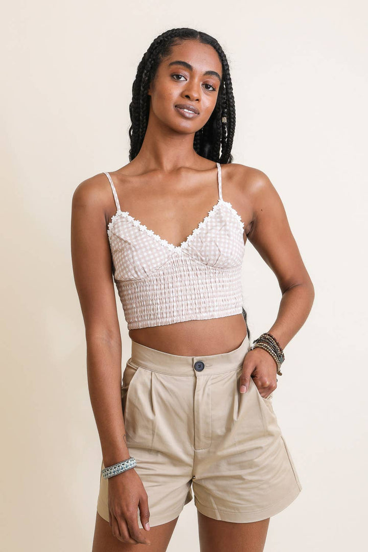 Mocha Gingham Bralette w/ Lace