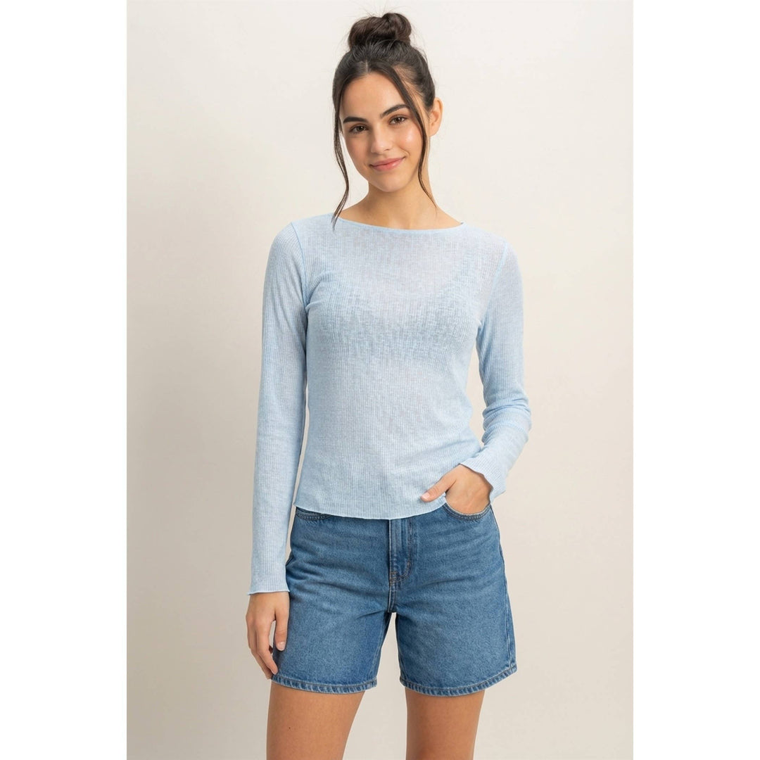 Baby Blue Ribbed Long Sleeve Top