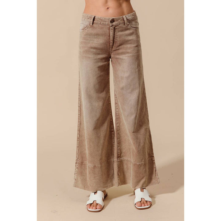 Wide Leg Flared Washed Cord Pants - Taupe or Sage