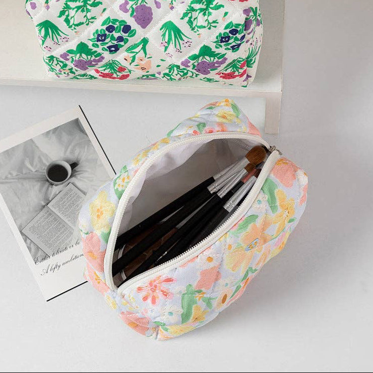 Colorful Floral Quilted Cosmetic Bag
