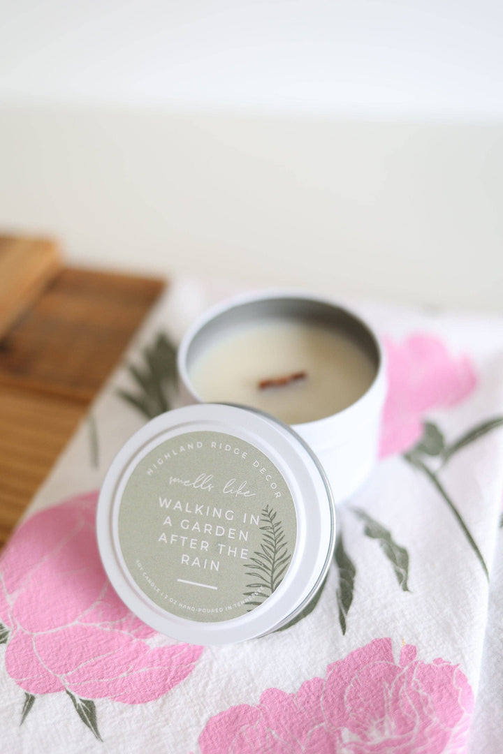 Walking In A Garden After The Rain Candle Tin