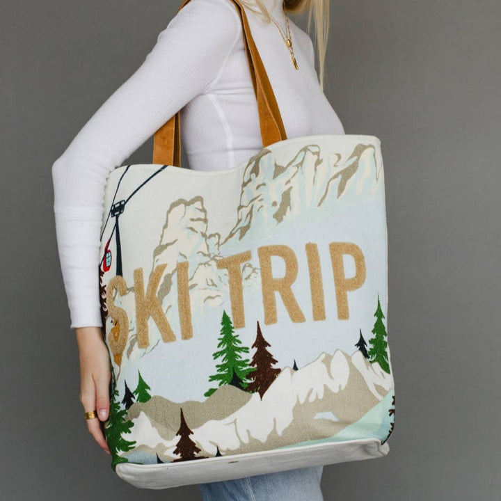 Light Blue Ski Trip Scene Tote
