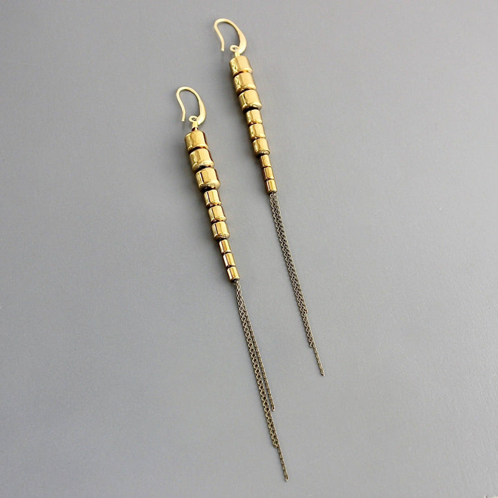 Plated Hematite and Gold Hook Earrings