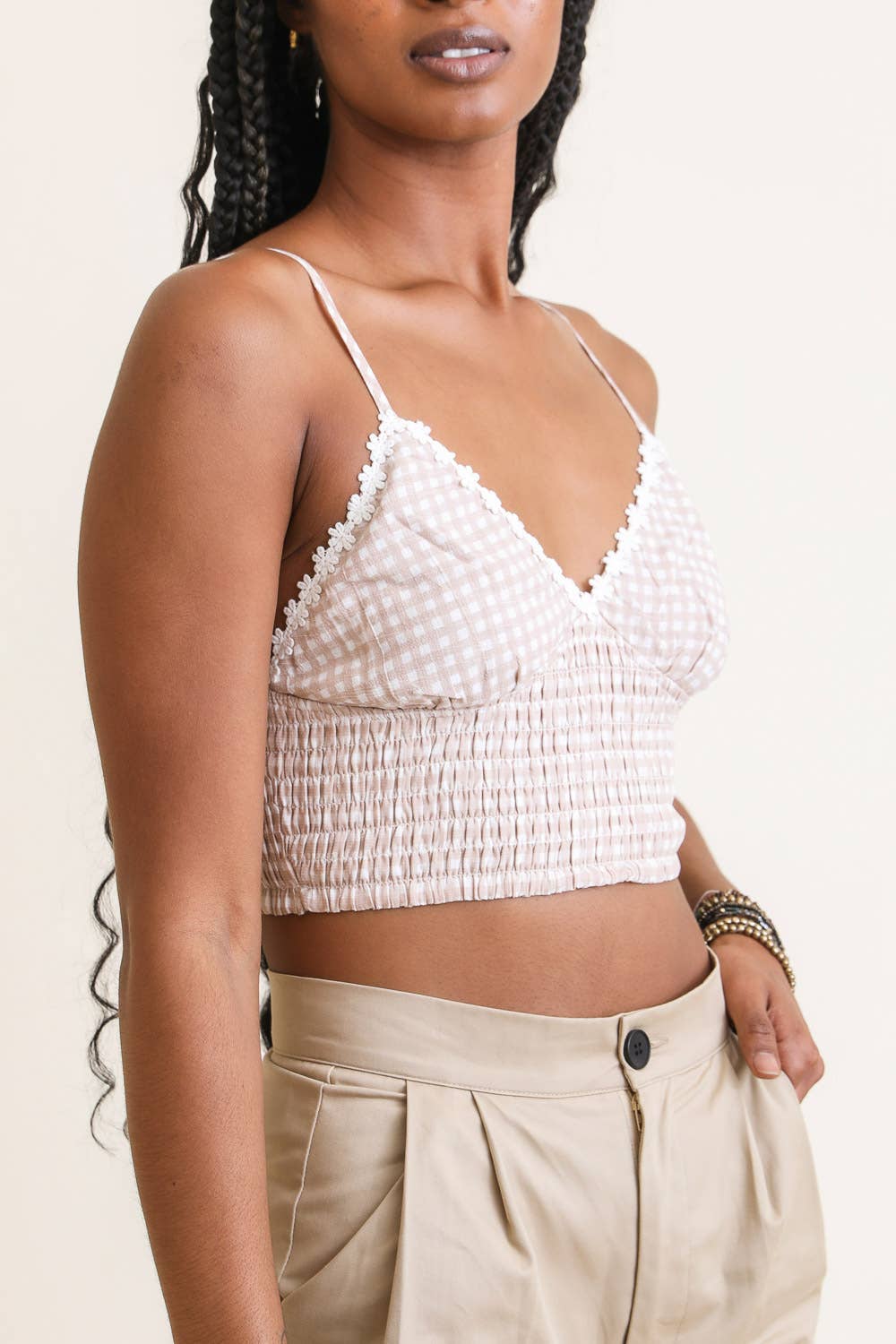 Mocha Gingham Bralette w/ Lace