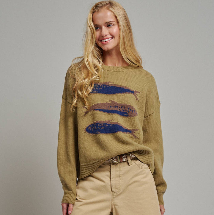 Olive Sardine Oversized Drop-Shoulder Sweater