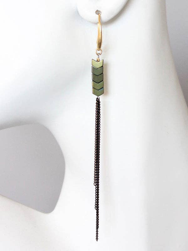 Hematite Chevron & Chain Earrings