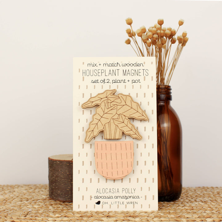 Alocasia Polly Wood House Plant Magnets Plant Lover Gift