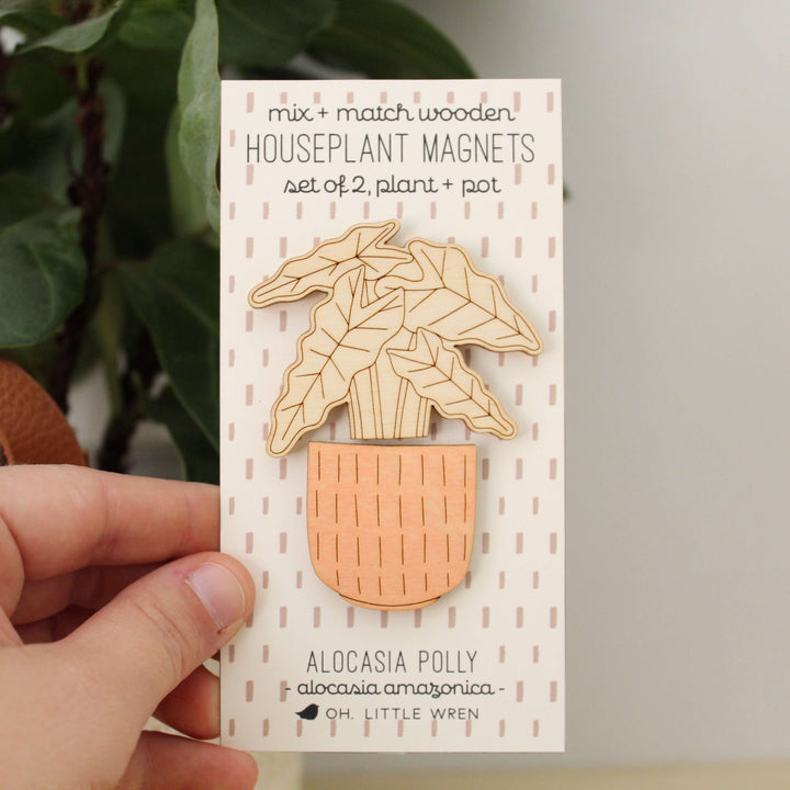 Alocasia Polly Wood House Plant Magnets Plant Lover Gift