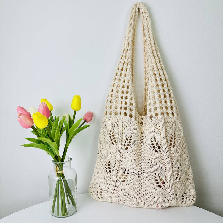 Apricot Knit Shoulder Tote Bag