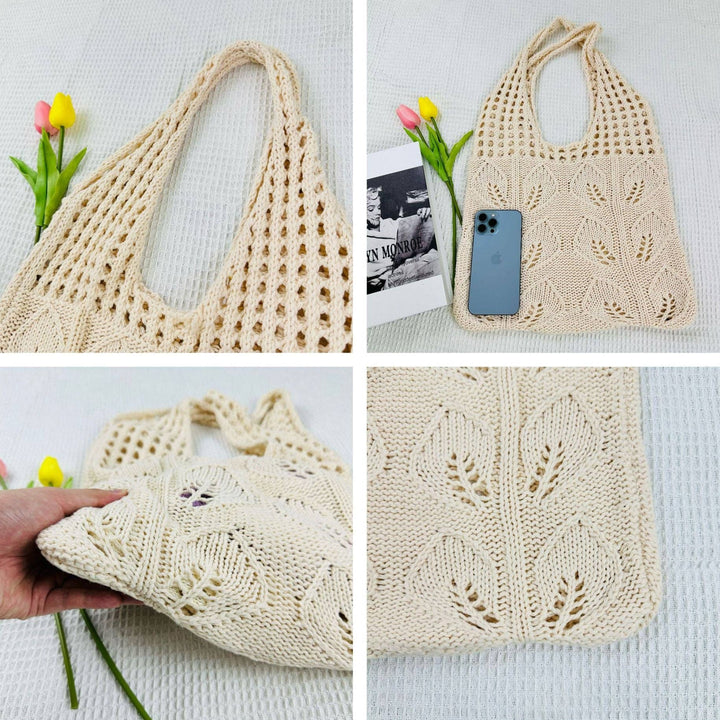 Apricot Knit Shoulder Tote Bag