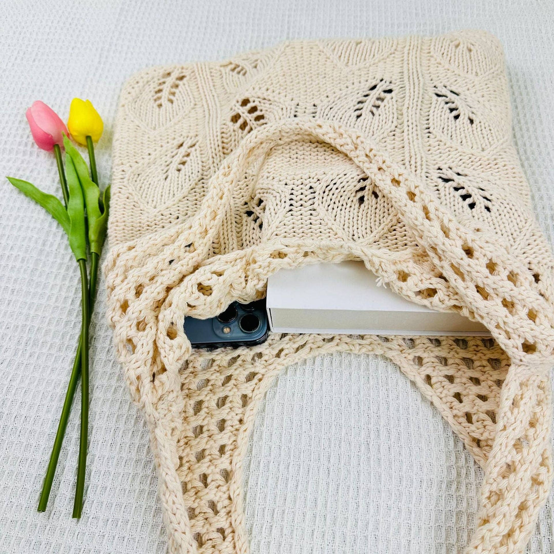 Apricot Knit Shoulder Tote Bag