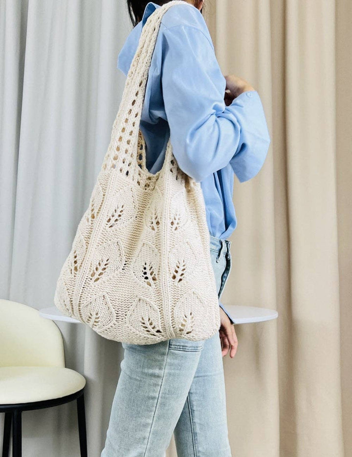 Apricot Knit Shoulder Tote Bag