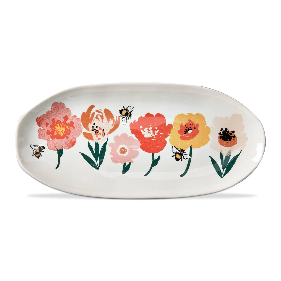 Bee Blossom Oval Platter earthenware serving dish