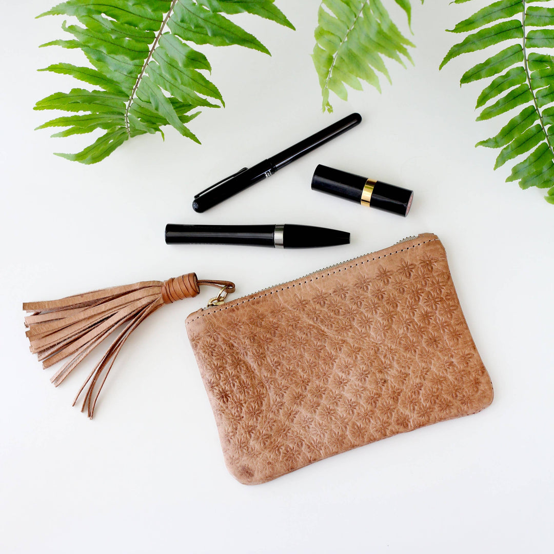 Blossom Leather Tassel Pouch
