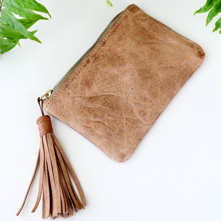Blossom Leather Tassel Pouch