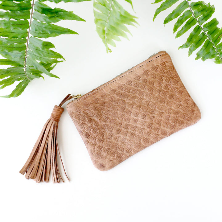 Blossom Leather Tassel Pouch