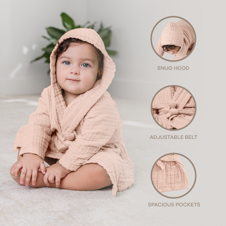 Blush Muslin Bath Robe for Kids by Comfy Cubs