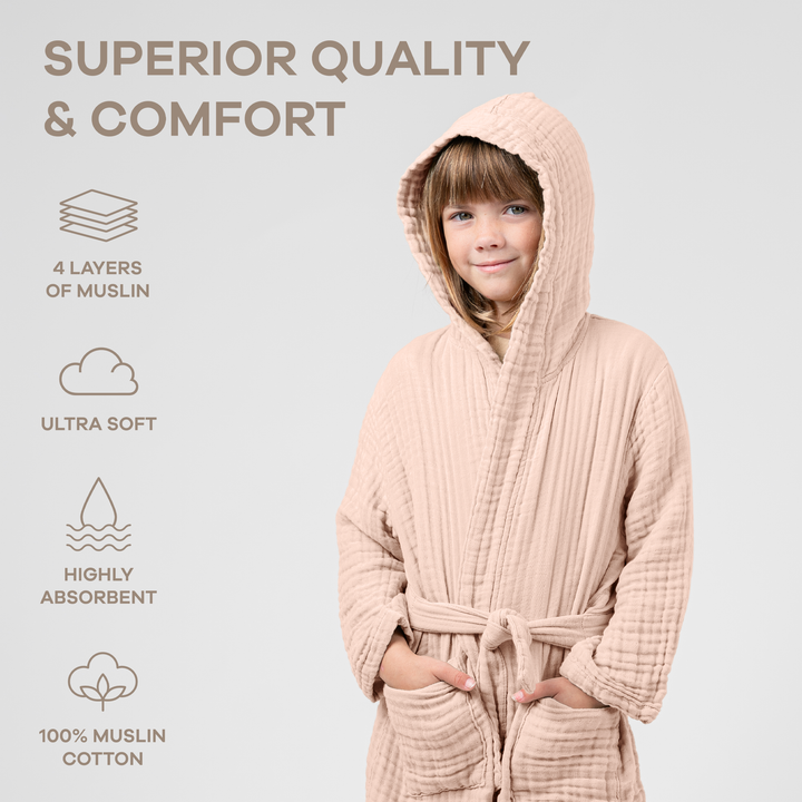 Blush Muslin Bath Robe for Kids by Comfy Cubs