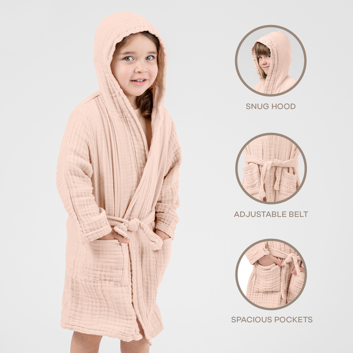 Blush Muslin Bath Robe for Kids by Comfy Cubs