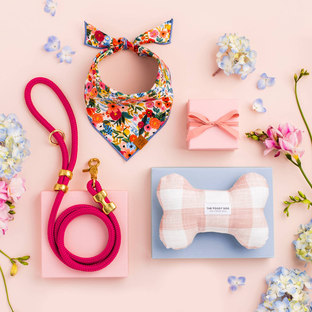 Blush Pink Gingham Dog Bone Squeaky Toy