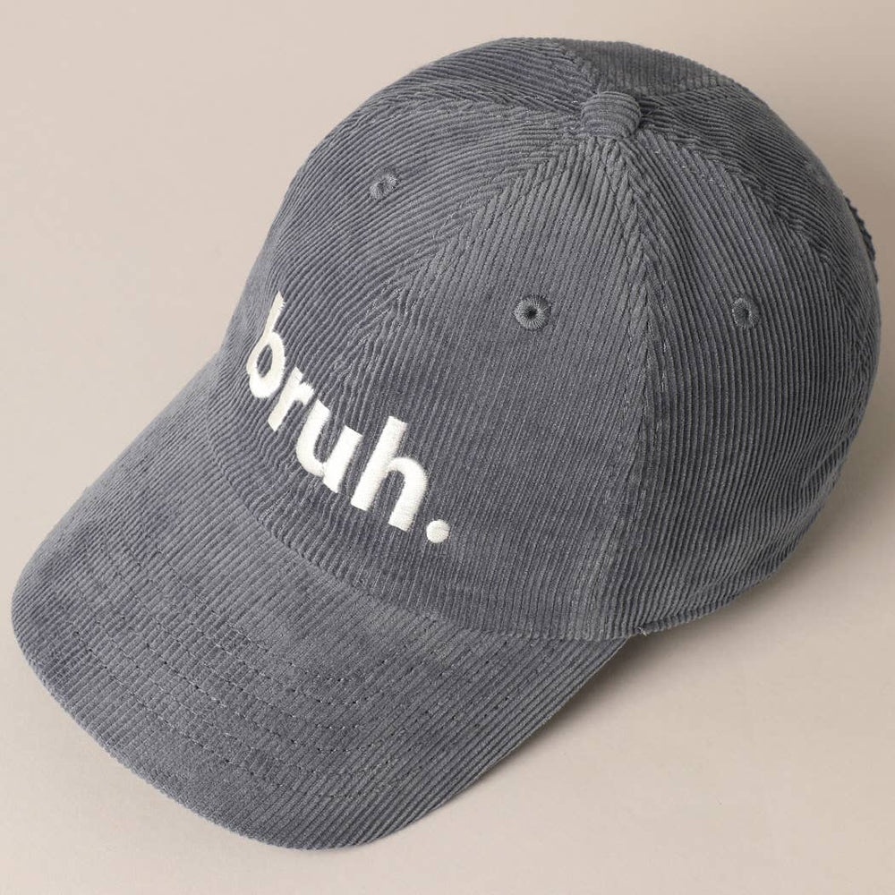 Bruh. Embroidered Corduroy Cap Blue Grey