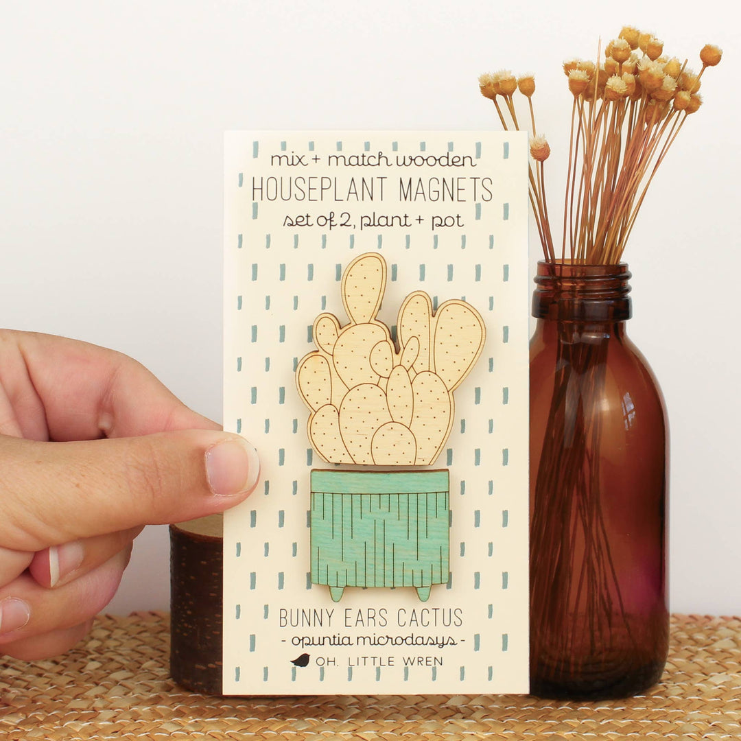 Bunny Ears Cactus Wood House Plant Magnets Plant Lover Gift
