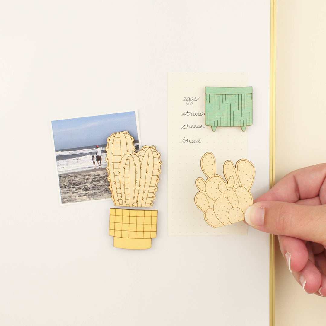Bunny Ears Cactus Wood House Plant Magnets Plant Lover Gift