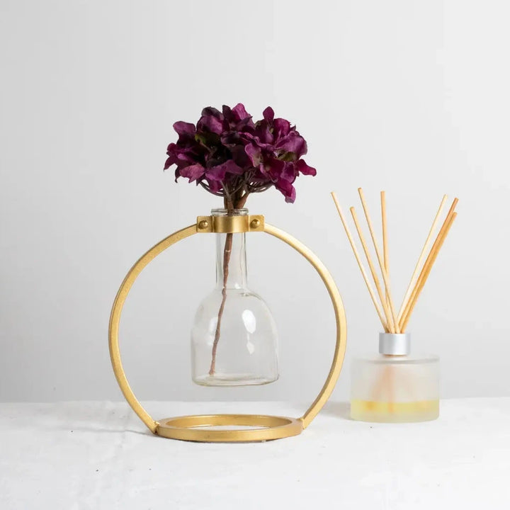 Capstone Floating Glass and Brass Metal Bud Vase