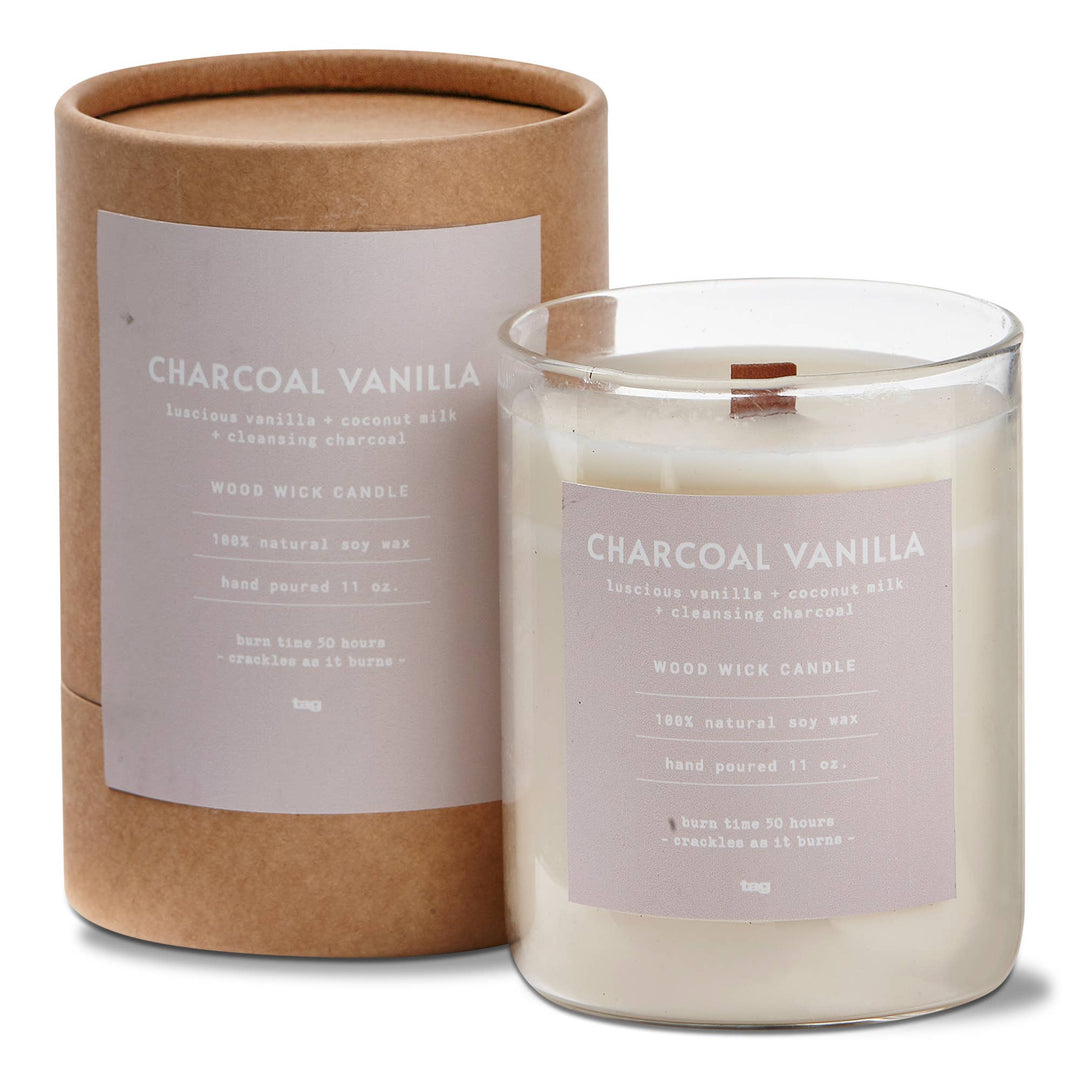 Charcoal and Vanilla Fragrant Candle with wood wick