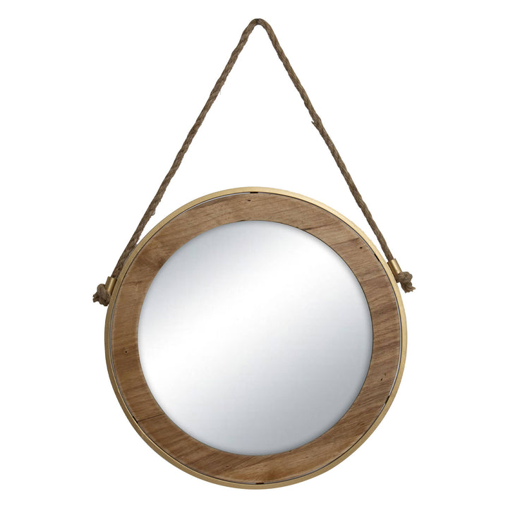 Copal Round Wall Mirror w/ Gold Edge & Jute Hanger