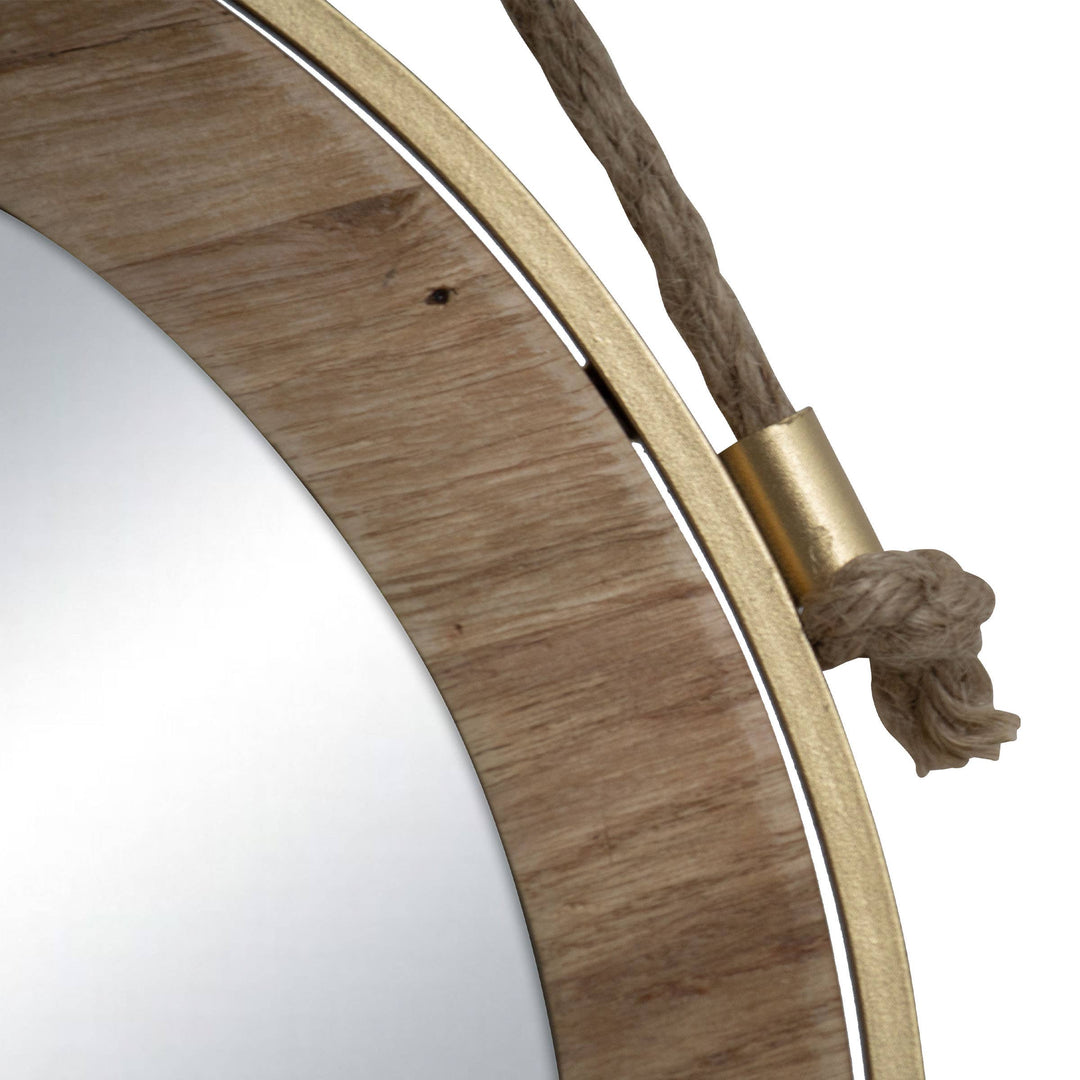 Copal Round Wall Mirror w/ Gold Edge & Jute Hanger