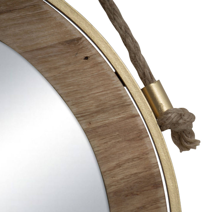 Copal Round Wall Mirror w/ Gold Edge & Jute Hanger