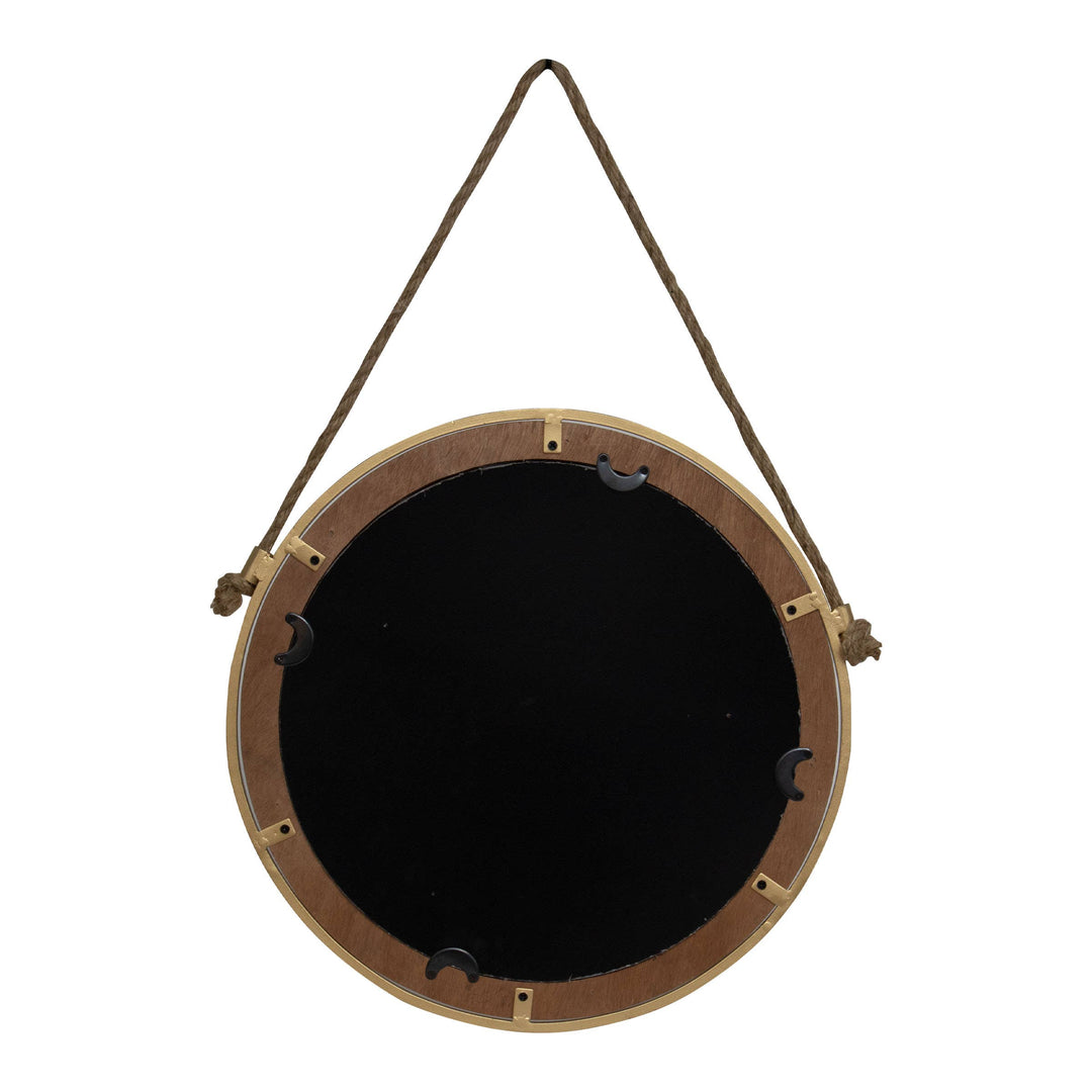 Copal Round Wall Mirror w/ Gold Edge & Jute Hanger