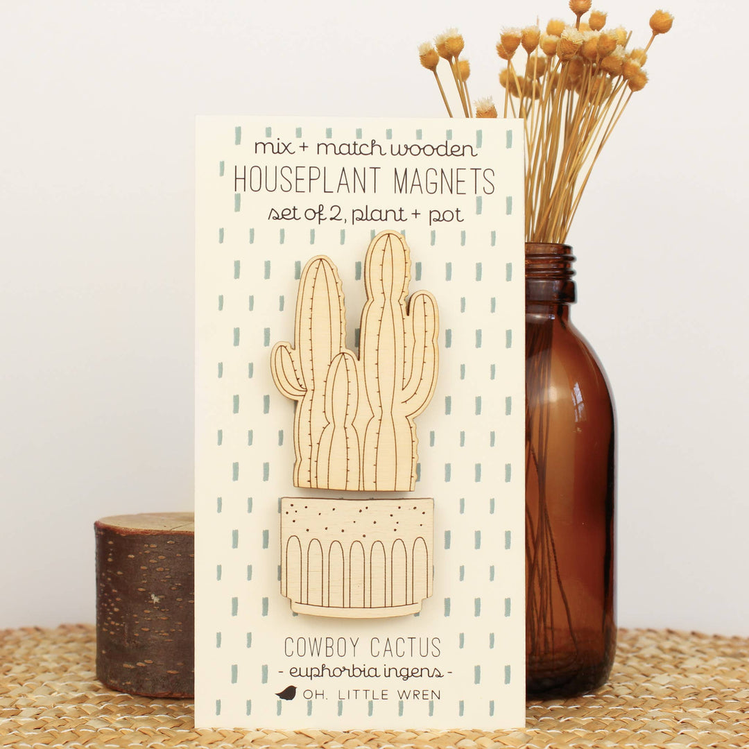 Cowboy Cactus Wood House Plant Magnets Plant Lover Gift