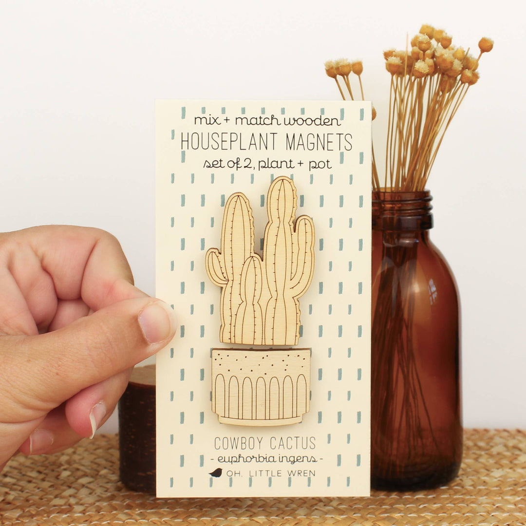 Cowboy Cactus Wood House Plant Magnets Plant Lover Gift