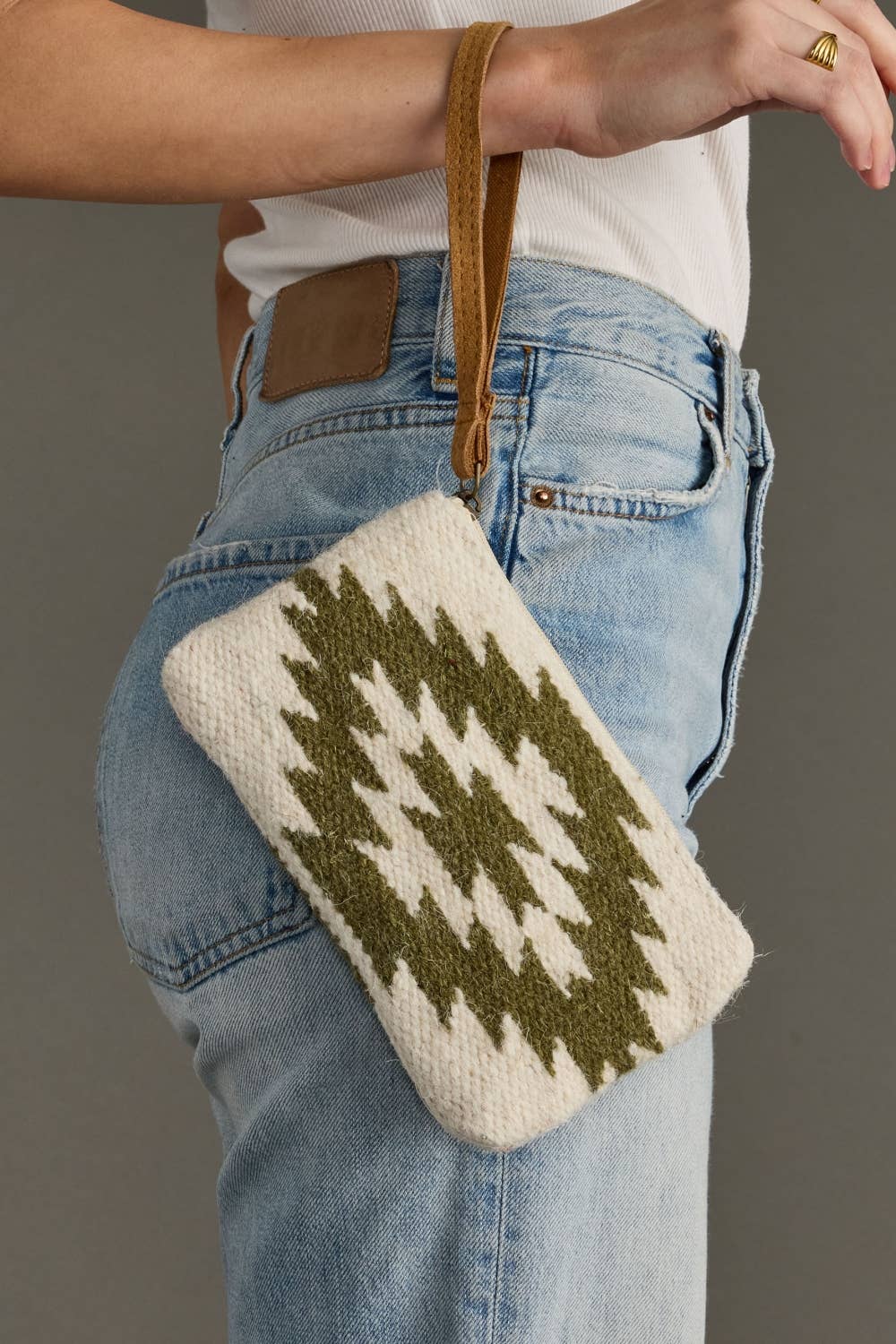 Cream & Olive Western Wristlet