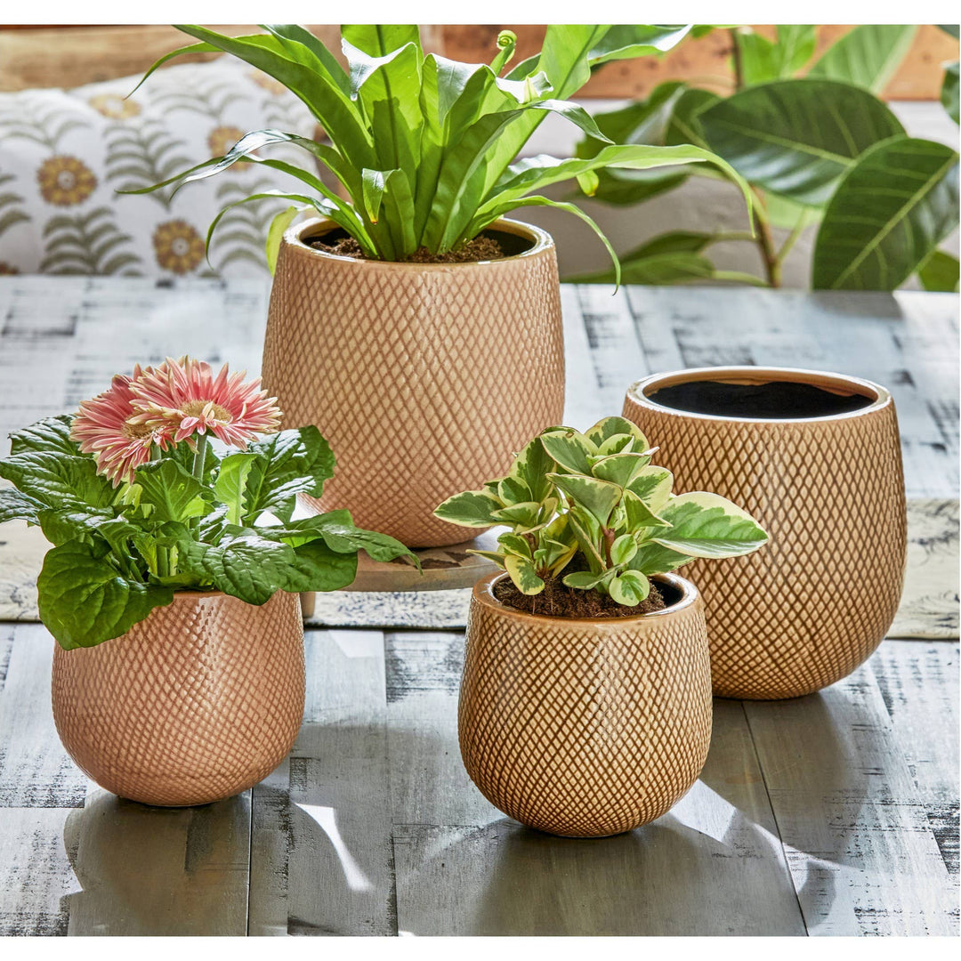 Cross Hatch Small Planter - Blush