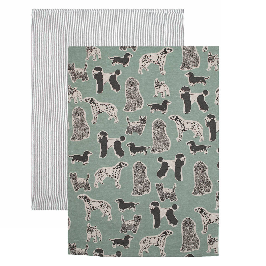 Dog Print Tea Towel Set - Aqua Storm